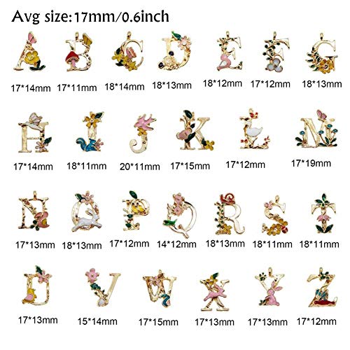 26pcs Aleación del alfabeto abalorios colgante A-Z Letras Abalorios Flor Animal Adorno para Joyería Pulsera Collar Llavero Craft Accesorios