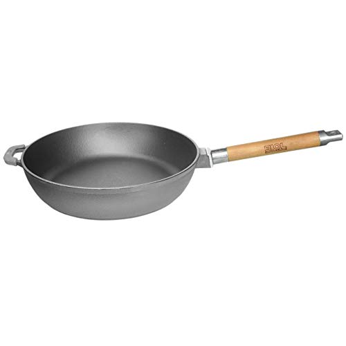 (28 (EU)) - Saute Pan Cast Iron Frying Pan with Removable Handle Diameter 24, 26, 28 cm. Hone 58 and 6.6 cm., black, 28 (EU)