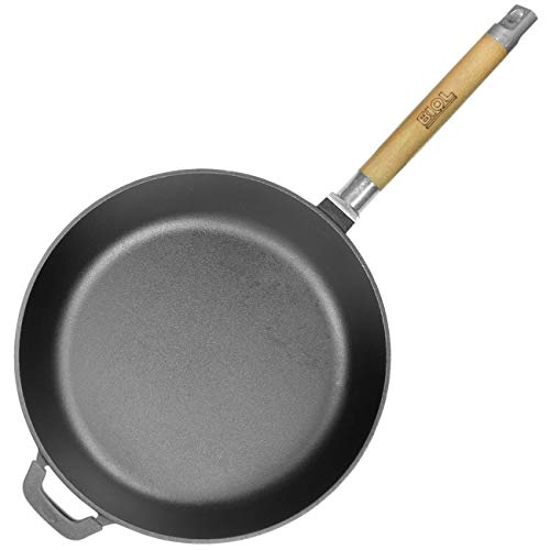 (28 (EU)) - Saute Pan Cast Iron Frying Pan with Removable Handle Diameter 24, 26, 28 cm. Hone 58 and 6.6 cm., black, 28 (EU)