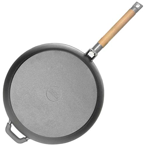 (28 (EU)) - Saute Pan Cast Iron Frying Pan with Removable Handle Diameter 24, 26, 28 cm. Hone 58 and 6.6 cm., black, 28 (EU)