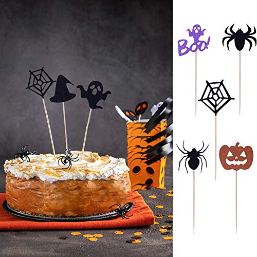 28 Piezas Topper de Tarta Halloween Topper de Magdalena de Halloween Adornos de Fantasma Comida De Halloween,Comida De Halloween Selecciones opper Magdalenas Halloween para Fiesta De Halloween