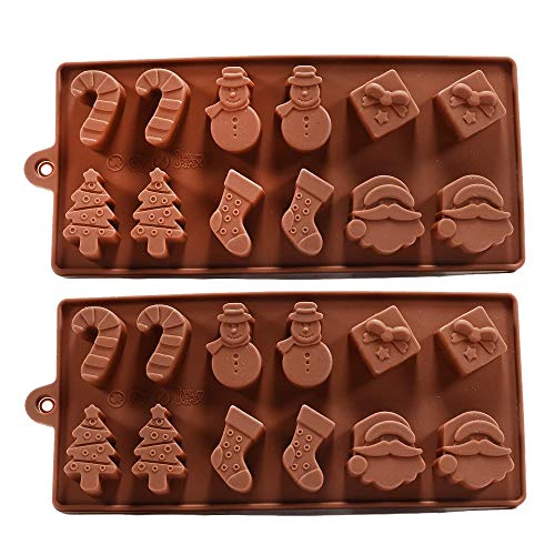 2pc Molde de Silicona Antiadherente para Tartas de Navidad, para Hacer Manualidades o Hacer Manualidades, 6 Formas Navidad Chocolate Tarta Hielo Gelatina Fondant , Hornear para decoración de Navidad