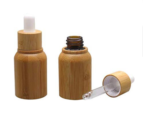 2PCS 10ML 0.35OZ Frasco cuentagotas manual de bambú vacío con revestimiento de vidrio Perfume portátil Fragancia de muestra Olla de aceite esencial Aromaterapia Envase cosmético