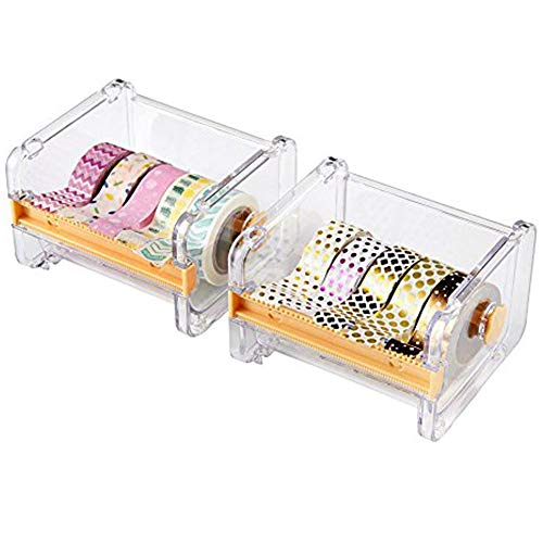 2pcs HomDSim Washi Tape Dispensador Cutter, organizador de cinta de rollo, cinta adhesiva de escritorio DIY cinta adhesiva rollo cortador de cinta de almacenamiento, caja de cinta Washi amarillo