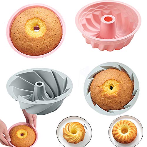 2PCS Molde Savarín, Negro,Molde para Bizcocho,Silicona para Tartas,Repostería Magdalenas ara rosquillas,Magdalenas,Pasteles,Galletas,Horneado de Pudín-Fácilmente Desmoldeo Estuches Libre de BPA