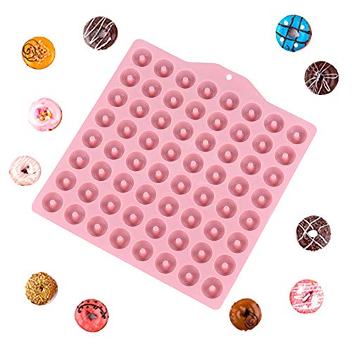 2pcs Silicona Donut Pan Molde,Molde de silicona para tartas de chocolate con forma redonda de 64 mini donuts, Molde de Jalea, Galletas y Caramelo, Hornear Pastel