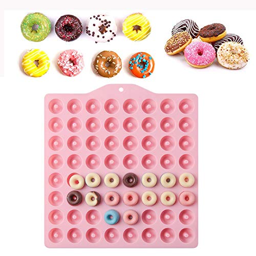 2pcs Silicona Donut Pan Molde,Molde de silicona para tartas de chocolate con forma redonda de 64 mini donuts, Molde de Jalea, Galletas y Caramelo, Hornear Pastel