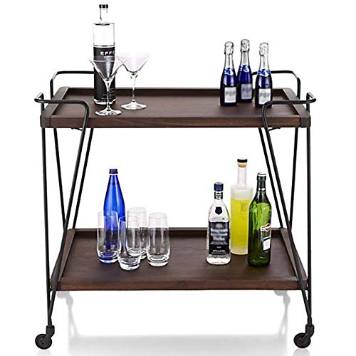 2Tier Serving Utility Car Industrial Retro Wine Holder Dining Tea Wagon Trolley, Cocina Portátil Sala de Estar Refresco Hotel con Ruedas, T-C, Los 60 × 35 × 75cm