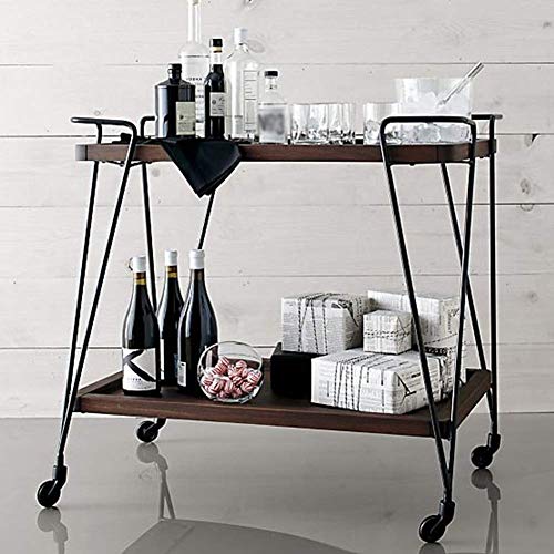 2Tier Serving Utility Car Industrial Retro Wine Holder Dining Tea Wagon Trolley, Cocina Portátil Sala de Estar Refresco Hotel con Ruedas, T-C, Los 60 × 35 × 75cm