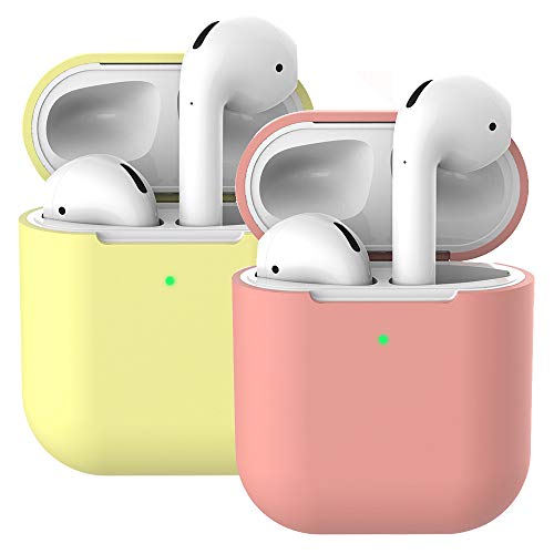 2X Funda Protectora para AirPods, Molylove Funda Silicona Compatible con AirPods 2 & 1- [LED Frontal Visible][Funciona con Carga inalámbrica] (AirPods 2,Amarillo+ Coralino)