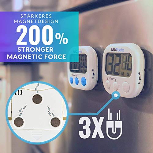 2x Temporizador digital de Cocina con cuenta atrás, Electrónico cronómetro y Magnético temporizador, Fitness Timer convolumen de alarma fuerte ajustable, Base magnética y Gancho del soporte retráctil