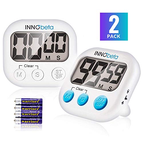 2x Temporizador digital de Cocina con cuenta atrás, Electrónico cronómetro y Magnético temporizador, Fitness Timer convolumen de alarma fuerte ajustable, Base magnética y Gancho del soporte retráctil