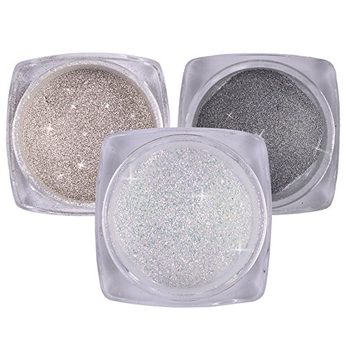 3 botella polvos purpurina glitter nail art para decoracion uñas efecto unicornio cromo neón holo plata pigmento manicura