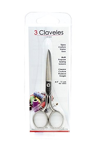 3 Claveles 2 Tijeras de Costura, Multiusos, Acero de Carbono, (Tamaño: 11,5cm, Plata, 11,5 cm (4,5")