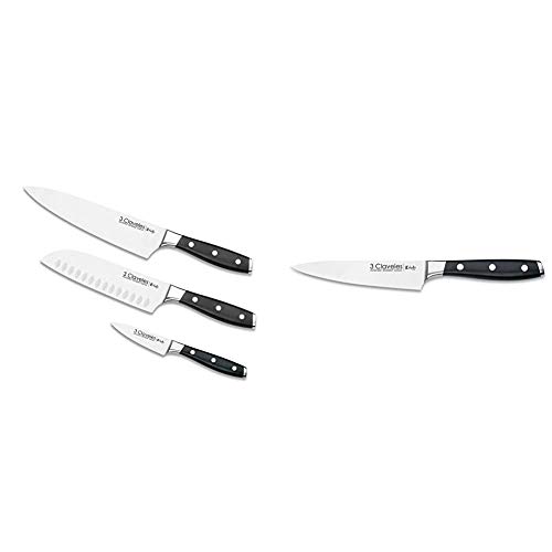 3 Claveles 28007 Set Cuchillos Cocina: Verduras 9cm + Santoku 18cm + Cocinero 20cm + Cuchillo Cocinero Forjado, Pulido Mate, Acero Inoxidable, línea Toledo - (13cm - 5")