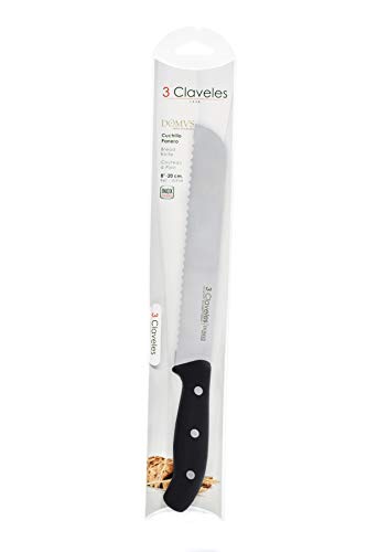 3 Claveles - Cuchillo Cocina para Pan, Línea DOMVS, Acero Inoxidable, Mango Polipropileno Negro - (20cm)