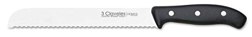 3 Claveles - Cuchillo Cocina para Pan, Línea DOMVS, Acero Inoxidable, Mango Polipropileno Negro - (20cm)