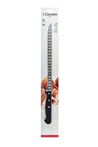 3 Claveles - Cuchillo Jamonero Alveolado, Pulido Mate, Acero Inoxidable - (24cm - 9,5")