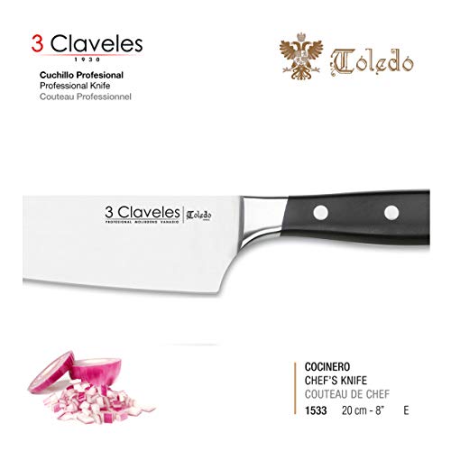 3 Claveles Juego de 5 Cuchillos Profesionales en Acero Inoxidable Gama Toledo, Selección Master Chef, Incluye Pinzas Espinas y Jamon