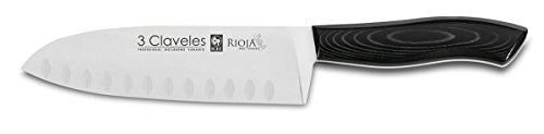 3 Claveles Rioja - Cuchillo Santoku alveolado, 18 cm, 7 pulgadas