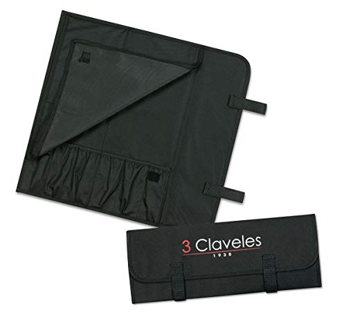 3 Claveles Set Cocina-Cuchillo Carnicero, Deshuesador y Jamonero + Chaira + Maletín Portacuchillos con Capacidad para 6 Piezas