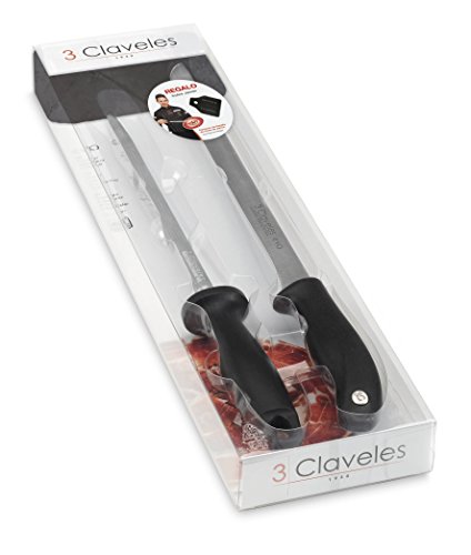 3 Claveles Set Cuchillo JAMONERO EVO Y CHAIRA + Regalo Cubre Jamon B 3C