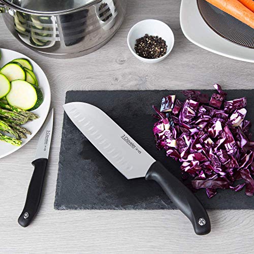 3 Claveles Set Cuchillos, Verduras 9cm + Cocina 13,5cm + Santoku 18cm, línea EVO, Acero Inoxidable