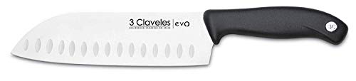 3 Claveles Set Cuchillos, Verduras 9cm + Cocina 13,5cm + Santoku 18cm, línea EVO, Acero Inoxidable