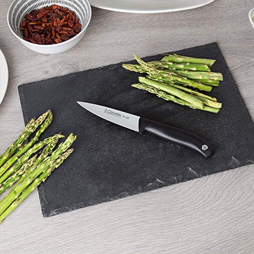 3 Claveles Set Cuchillos, Verduras 9cm + Cocina 13,5cm + Santoku 18cm, línea EVO, Acero Inoxidable