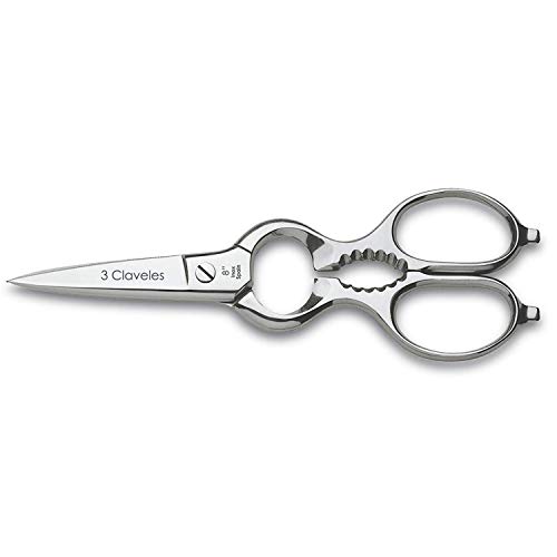 3 Claveles - Set Tijeras Cocina + Cuchillo Verduras, Acero Inoxidable - (Tijera 20 cm, Cuchillo 9 cm)