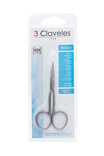 3 Claveles Tijeras curvas cutículas con punta delgada y afilada, 10 cm - 4", Brillo (28086)