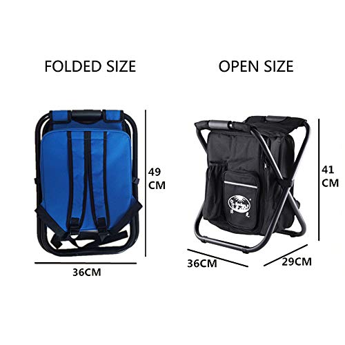 3 In 1 Mochila Plegable Aire Libre Silla Taburete Plegable Multifuncional Asiento Portátil con Bolsa Refrigeración para Acampar Pesca Senderismo Picnic Actividades Aire Libre (Black)