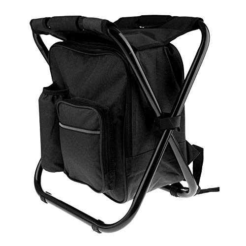 3 In 1 Mochila Plegable Aire Libre Silla Taburete Plegable Multifuncional Asiento Portátil con Bolsa Refrigeración para Acampar Pesca Senderismo Picnic Actividades Aire Libre (Black)