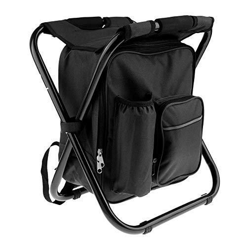 3 In 1 Mochila Plegable Aire Libre Silla Taburete Plegable Multifuncional Asiento Portátil con Bolsa Refrigeración para Acampar Pesca Senderismo Picnic Actividades Aire Libre (Black)