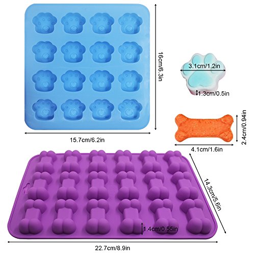 3 moldes de silicona en forma de hueso y hueso, FineGood chocolate Candy jabón bandejas, 18 cavidades, 2 unidades de 16 cavidades