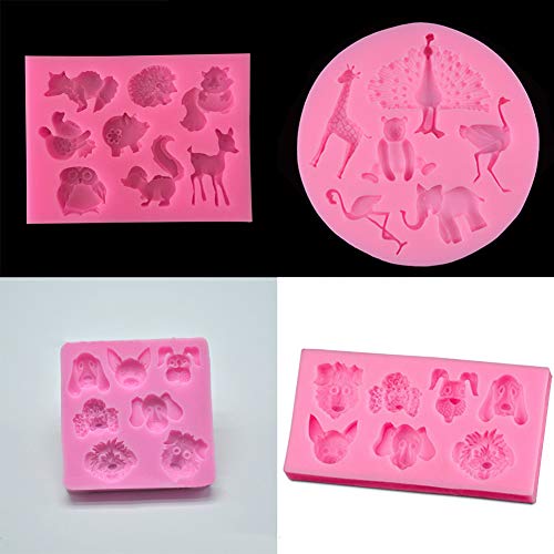 3 Pack Animal Silicone Fondant Cake Molds Moldes de Silicona para Fondant, decoración de Tartas, Herramientas para Hacer Bricolaje, Dulces, Chocolate, Cubitos de Hielo, jabón