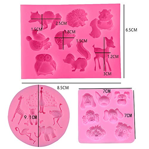 3 Pack Animal Silicone Fondant Cake Molds Moldes de Silicona para Fondant, decoración de Tartas, Herramientas para Hacer Bricolaje, Dulces, Chocolate, Cubitos de Hielo, jabón