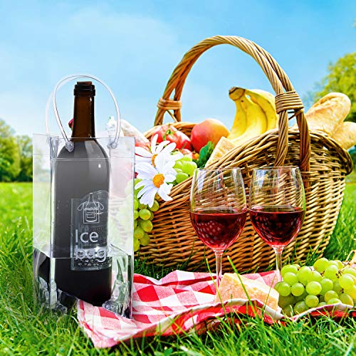 3 Piezas Bolsa de Vino de Hielo Transparente Plegable Bolsa de Enfriador de Vino Bolsas de Vino de PVC con Asa para Champán Cerveza Fría Vino Blanco Bebidas Heladas