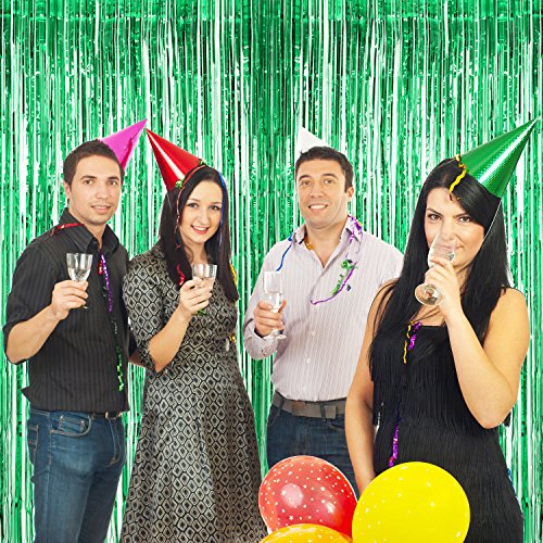 3 Piezas de Cortina de Oropel Metálica, Cortina Brillante de Borlas de Lamina Decoración de Ventana para Fiesta de Cumpleaños Boda (Verde)