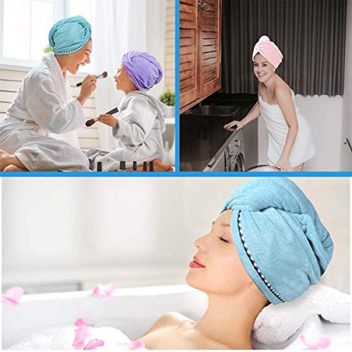 3 Piezas de Toalla de Pelo de Microfibra Turbante, Ultra absorbente Toallas para Secar Pelo con Botón, Pelo Gorro de Cabeza de Secar Rápido para Mujeres, Suave Absorbentes de Agua Pelo Seco Sombreros