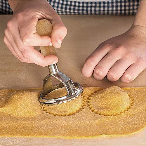 3 Set with Cutter sellos para hacer raviolis, molde para hacer pasta con mango de madera y borde acanalado