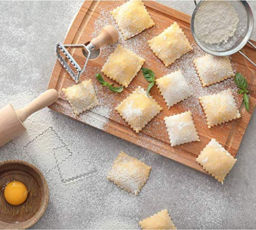 3 Set with Cutter sellos para hacer raviolis, molde para hacer pasta con mango de madera y borde acanalado