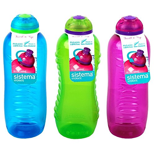 3 sistema 460 ml Drink botellas, Aqua azul, verde lima, rosa