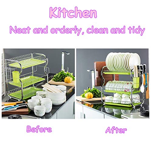 3-Tier Cocina De Acero Inoxidable Soportes para Platos Dish Drainer Dish Rack Holder Organización Estante con Bandeja de Goteo, Para Utensilios, A