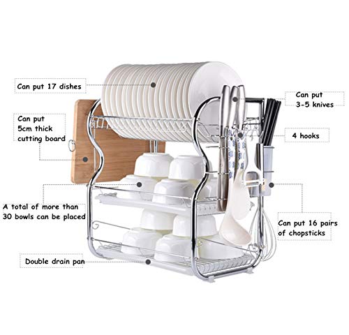 3-Tier Cocina De Acero Inoxidable Soportes para Platos Dish Drainer Dish Rack Holder Organización Estante con Bandeja de Goteo, Para Utensilios, A