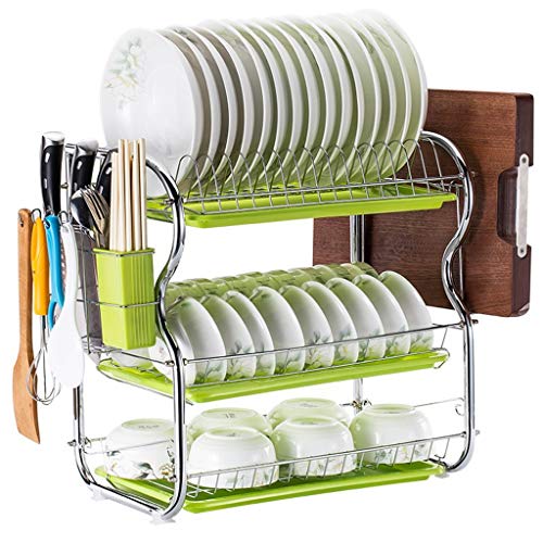 3-Tier Cocina De Acero Inoxidable Soportes para Platos Dish Drainer Dish Rack Holder Organización Estante con Bandeja de Goteo, Para Utensilios, A