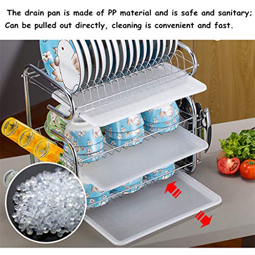 3-Tier Escurreplatos de acero inoxidable, Soportes para Platos Dish Drainer Dish Rack Holder Organización Estante con Bandeja de Goteo, Para Utensilios (A)