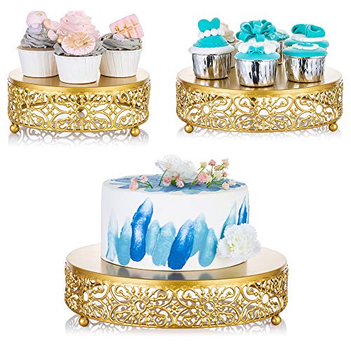 3 Unids/Set Juego de Soporte de Pastel Soportes de Pastel de Metal Redondos Soportes de Exhibición de Postres Cupcake con Diseño Simple, Dorado