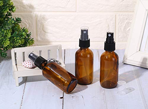 3 X Botellas de Spray de Vidrio ámbar vacías de 60 ml para aceites Esenciales, Botellas de Spray de Niebla Fina de Viaje Recargables pequeñas, limpiadores caseros y dispensador de Niebla Fina