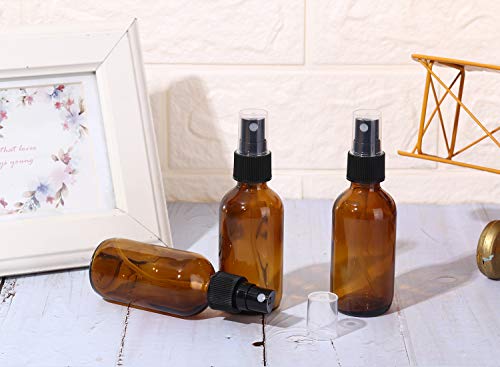 3 X Botellas de Spray de Vidrio ámbar vacías de 60 ml para aceites Esenciales, Botellas de Spray de Niebla Fina de Viaje Recargables pequeñas, limpiadores caseros y dispensador de Niebla Fina